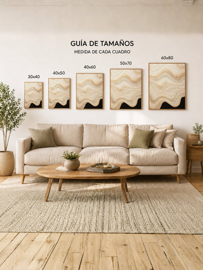 Cuadro Decorativo Abstracto, Ondas Líneas Beige