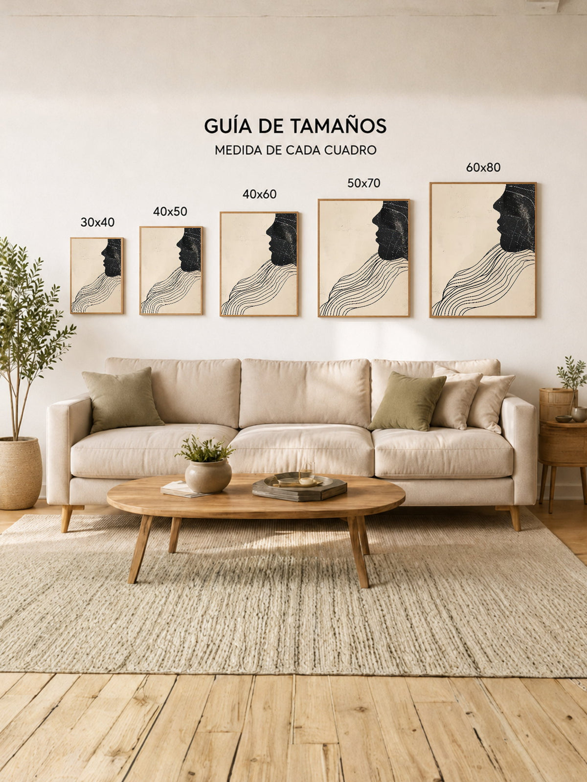 Cuadro Decorativo Abstracto, Perfil Líneas Beige