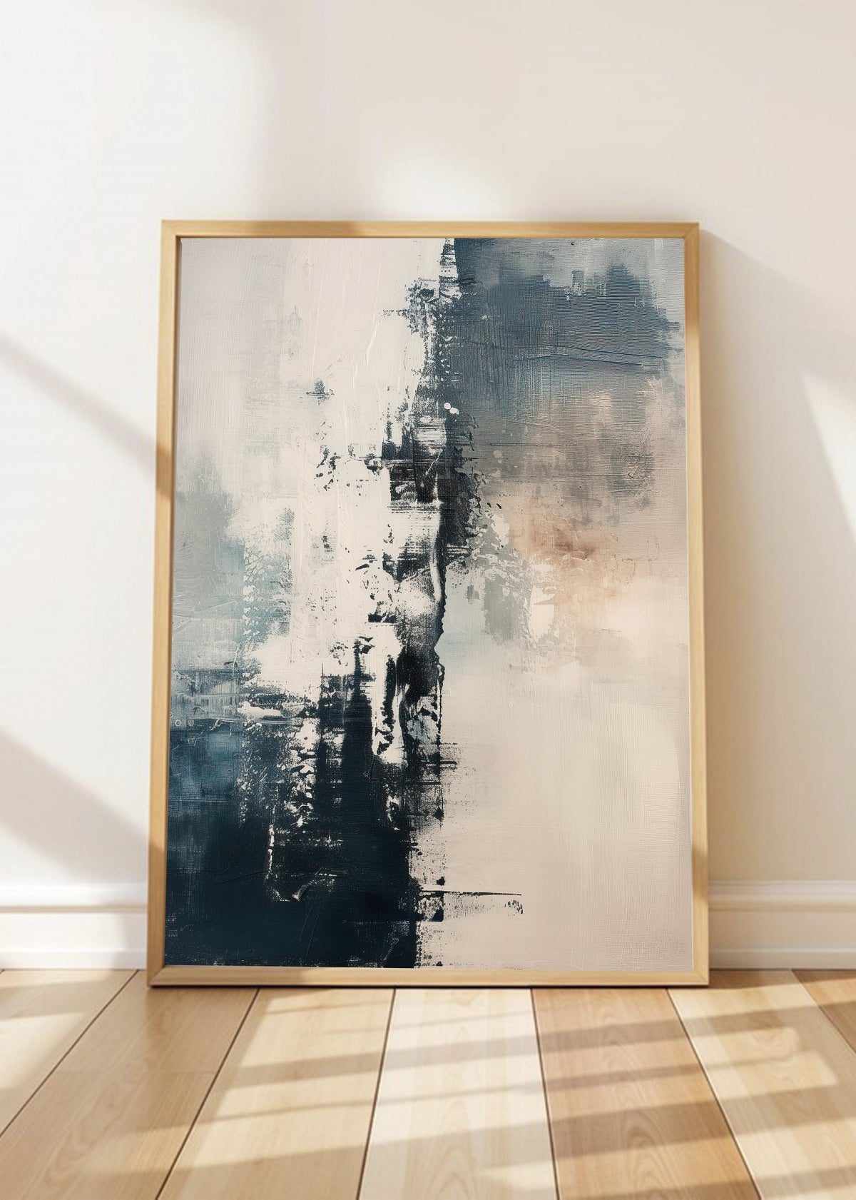Cuadro Decorativo Abstracto, Pincel Azul Marino Blanco