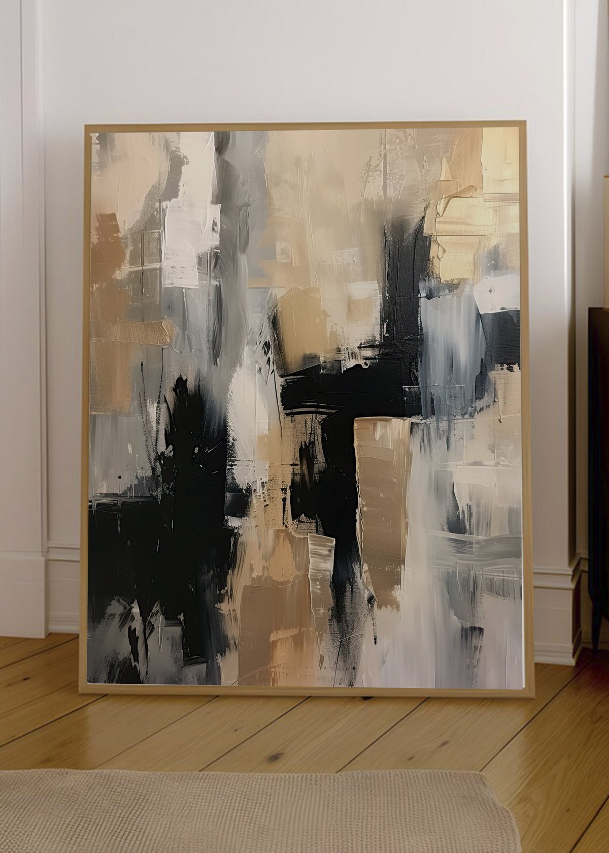 Cuadro Decorativo Abstracto, Pincel Negro Dorado