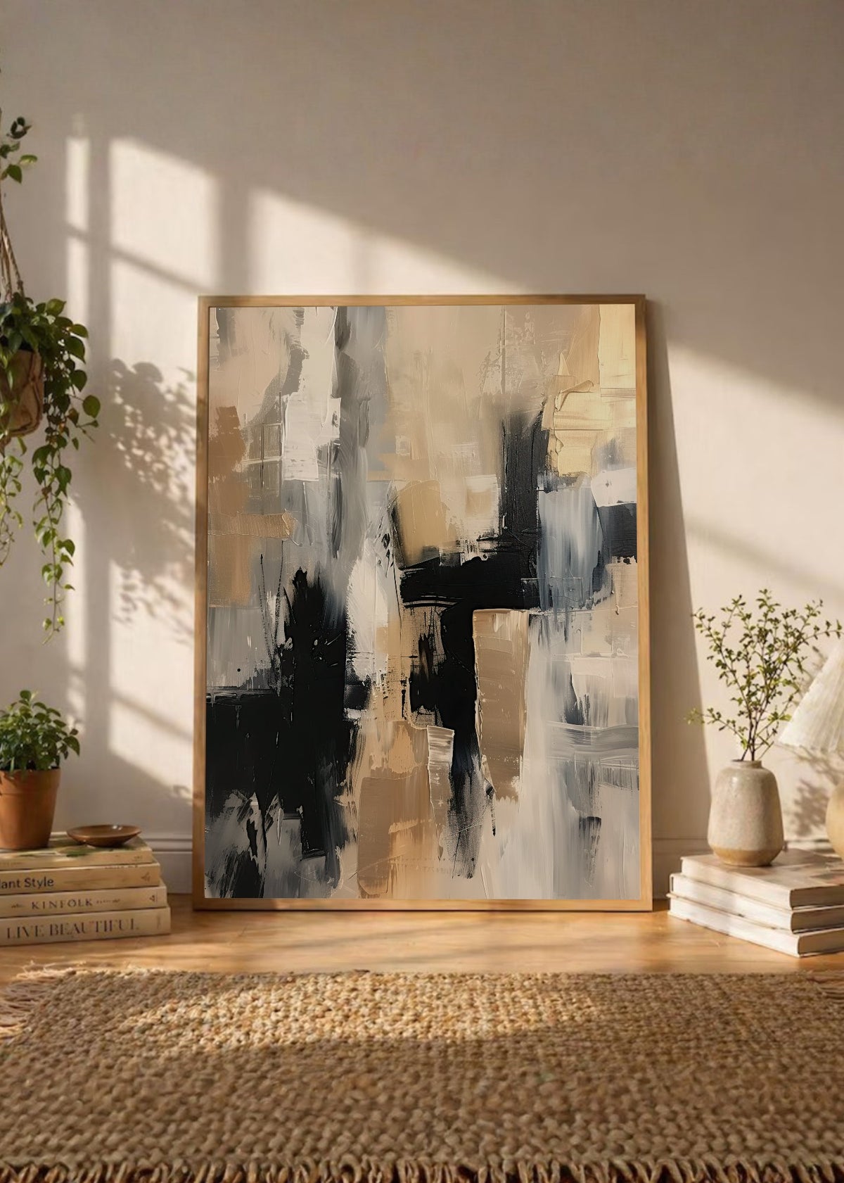Cuadro Decorativo Abstracto, Pincel Negro Dorado