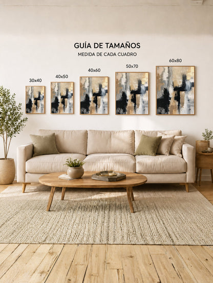 Cuadro Decorativo Abstracto, Pincel Negro Dorado