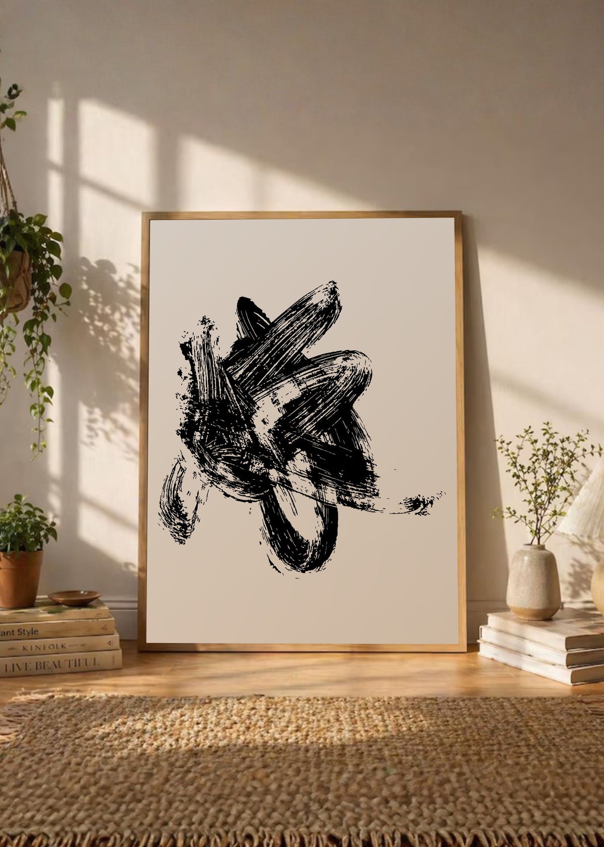 Cuadro Decorativo Abstracto, Pincelada Negra Gestual