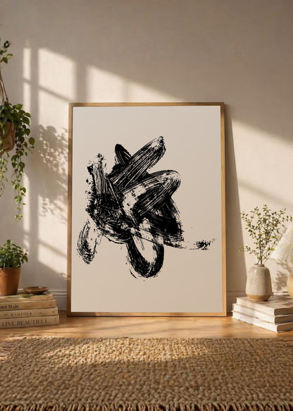 Cuadro Decorativo Abstracto, Pincelada Negra Gestual