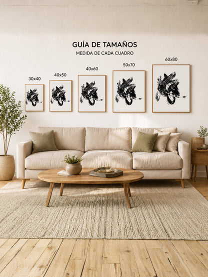 Cuadro Decorativo Abstracto, Pincelada Negra Gestual