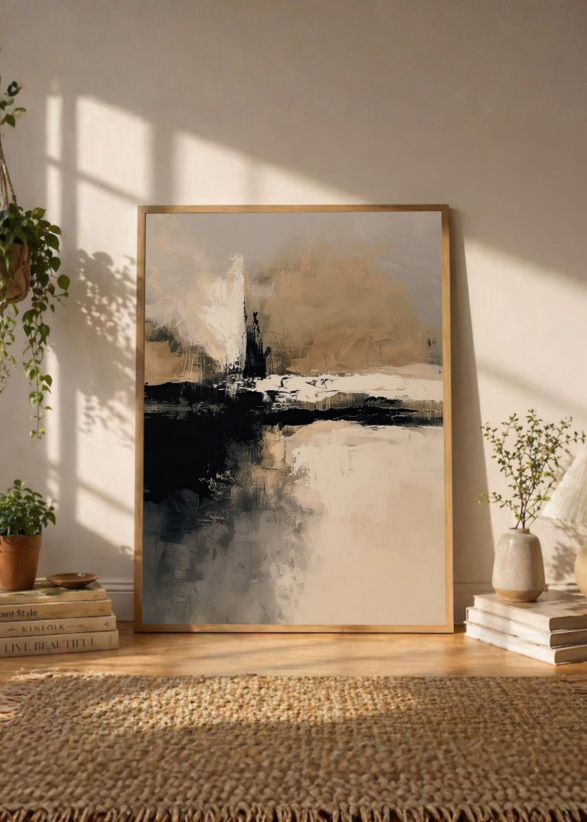 Cuadro Decorativo Abstracto, Pinceladas Azul Beige