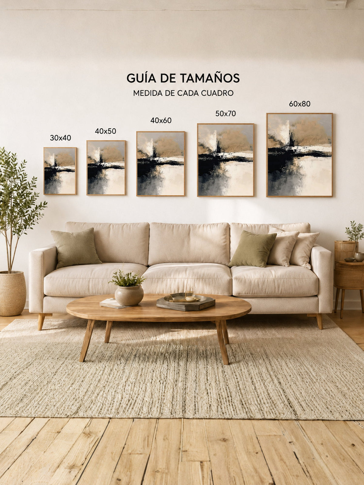 Cuadro Decorativo Abstracto, Pinceladas Azul Beige