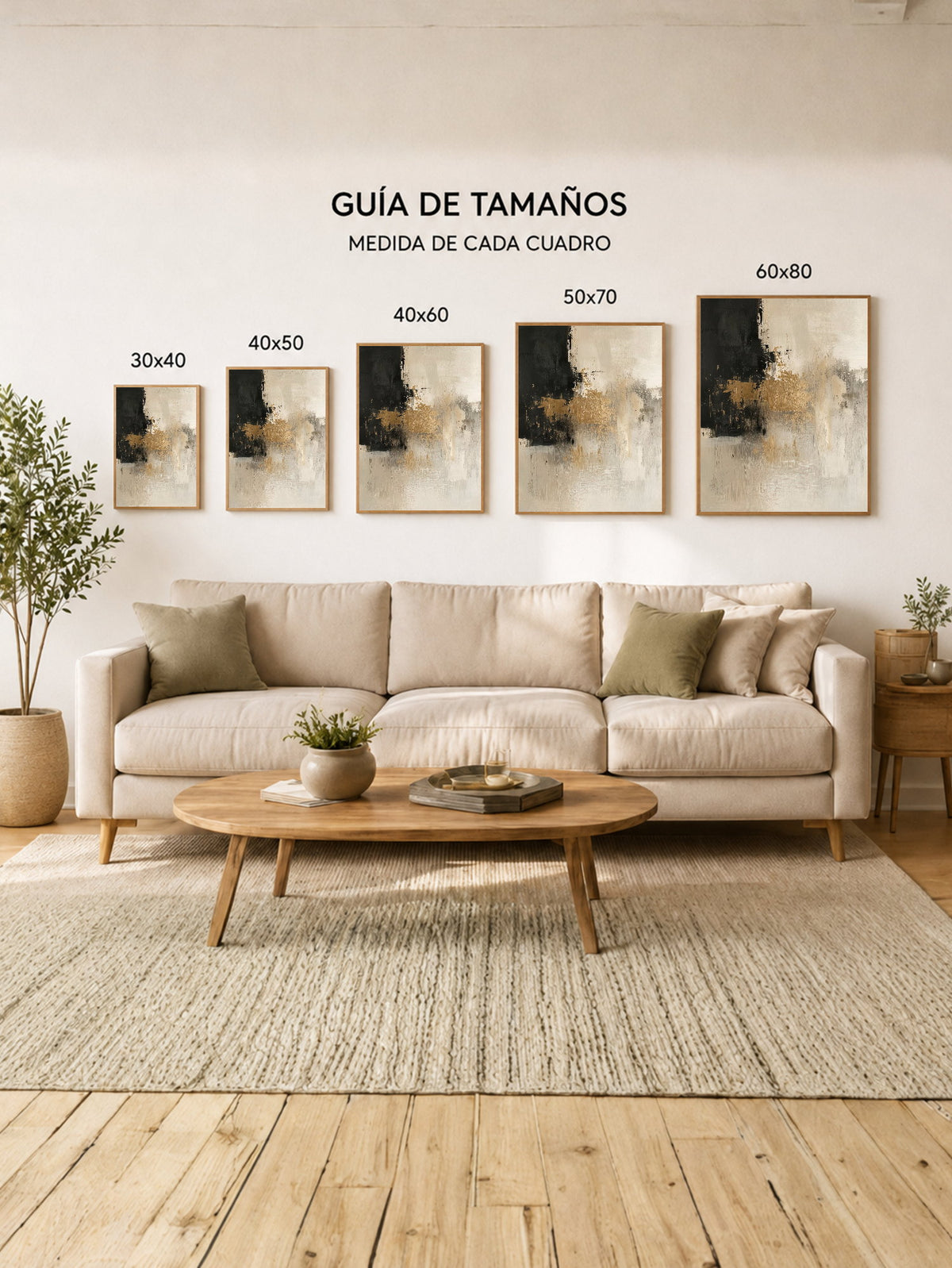 Cuadro Decorativo Abstracto, Pinceladas Gris Dorado