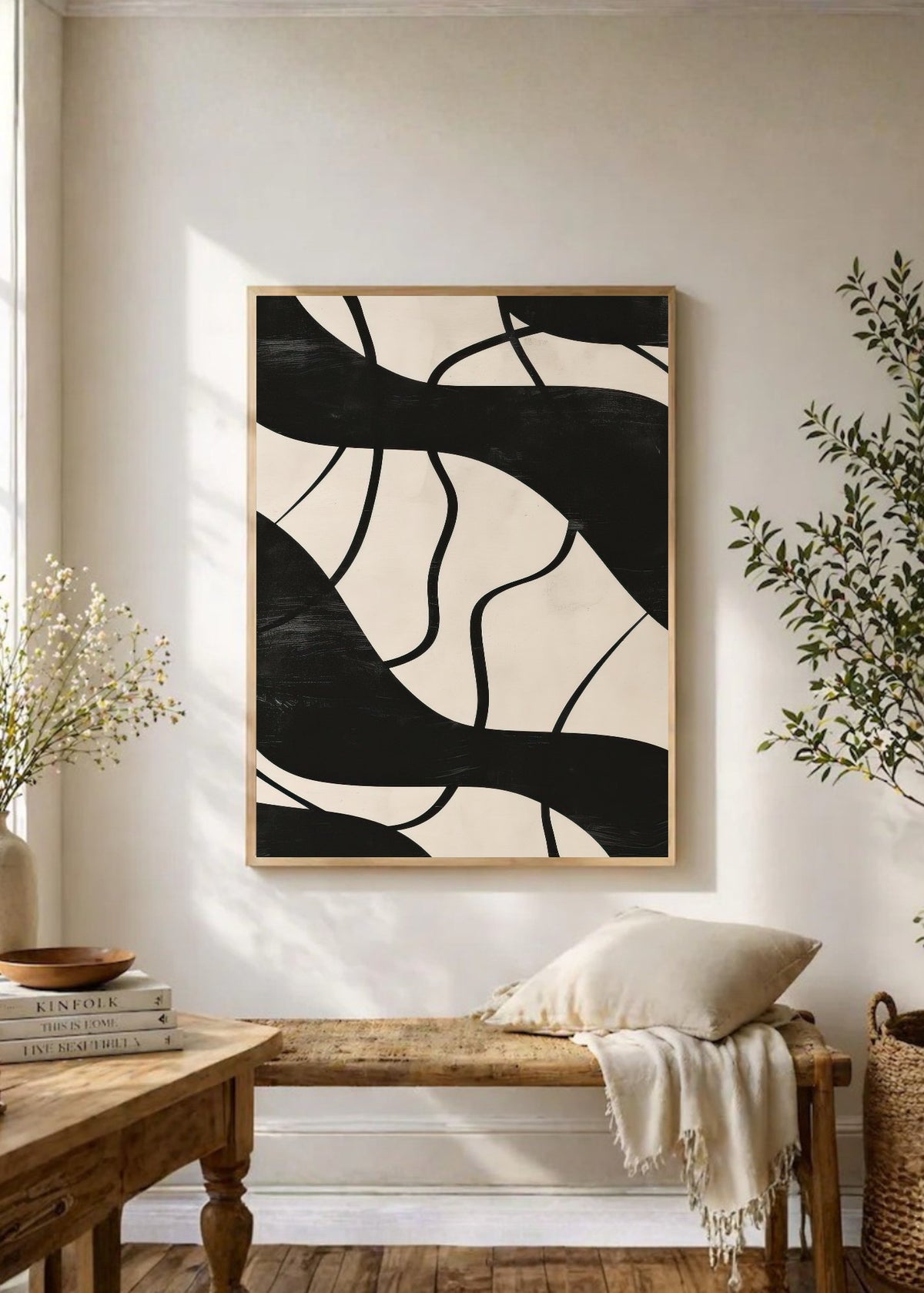 Cuadro Decorativo Abstracto, Ramas Negras Beige