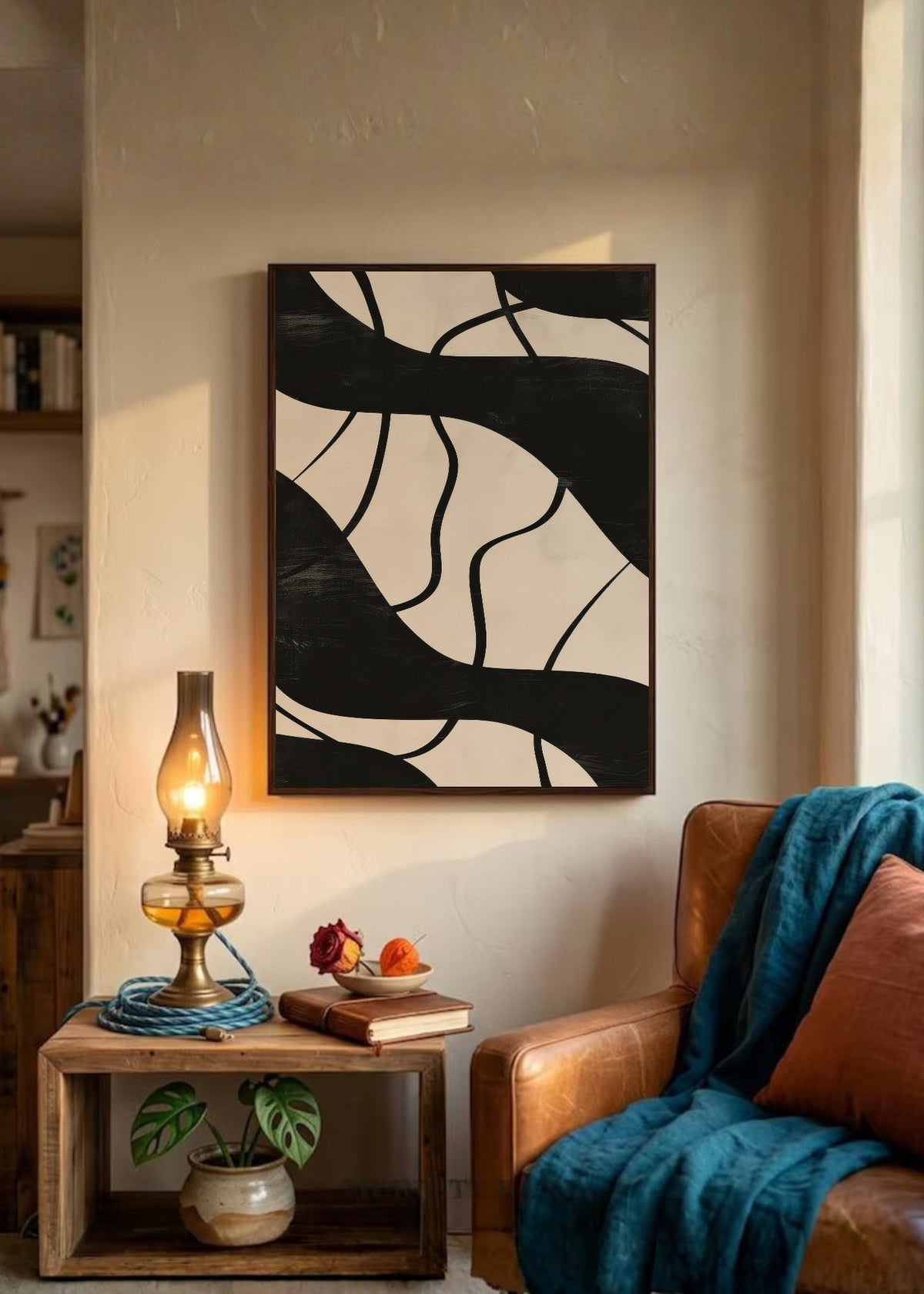 Cuadro Decorativo Abstracto, Ramas Negras Beige