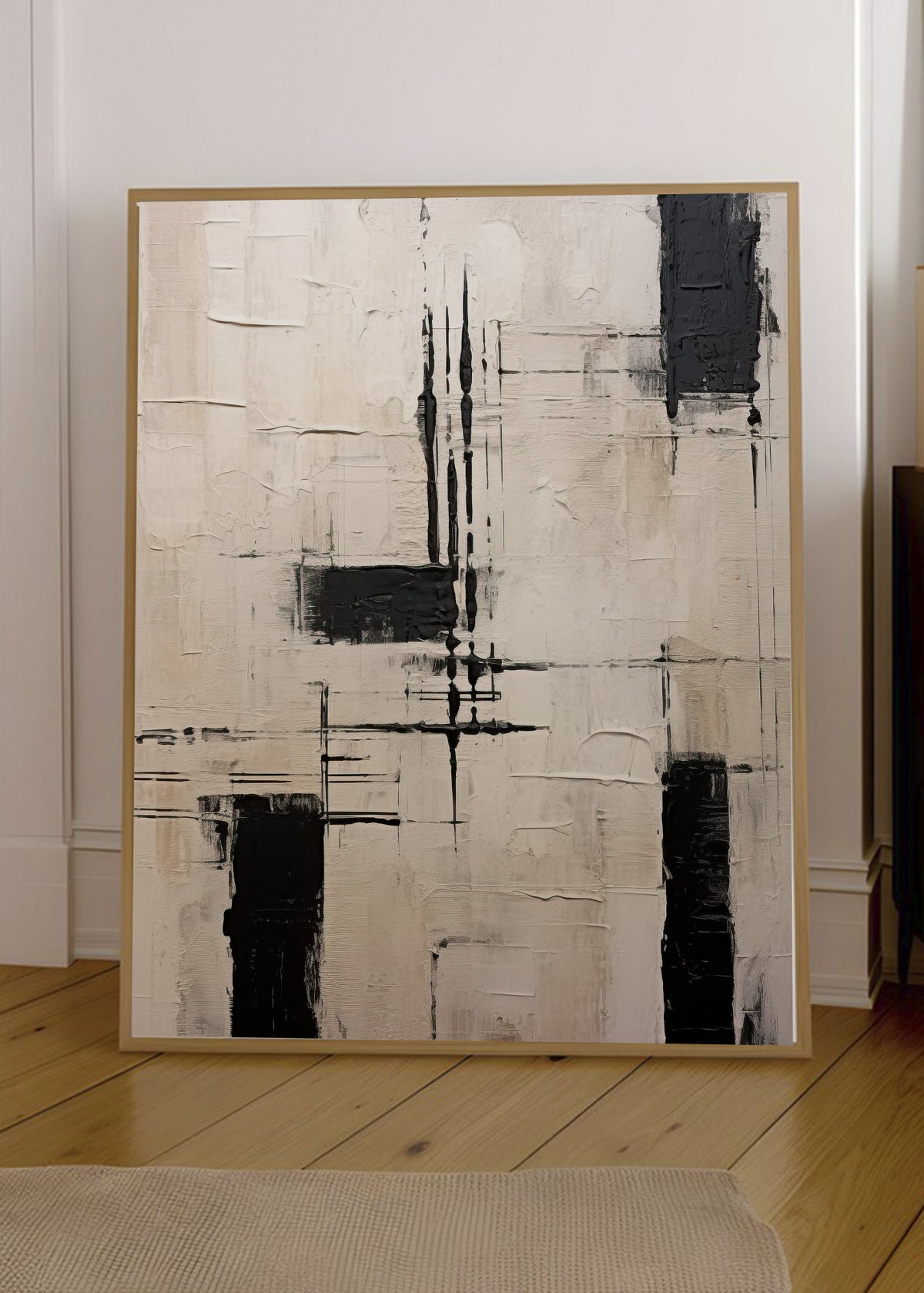 Cuadro Decorativo Abstracto, Rectangulos Negro Crema