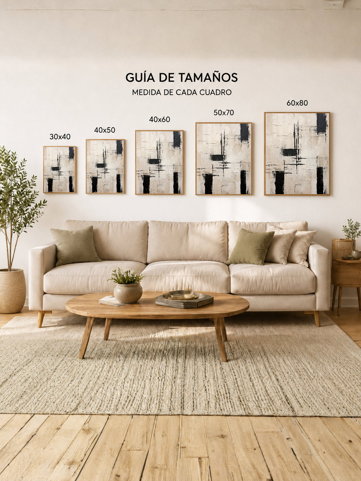 Cuadro Decorativo Abstracto, Rectangulos Negro Crema