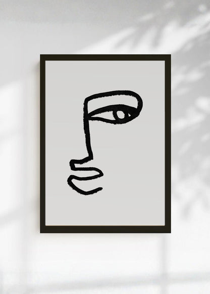 Cuadro Decorativo Abstracto, Rostro Línea Blanco Negro