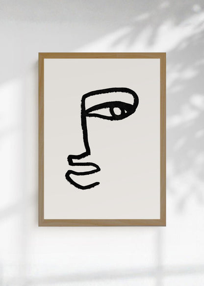 Cuadro Decorativo Abstracto, Rostro Línea Blanco Negro
