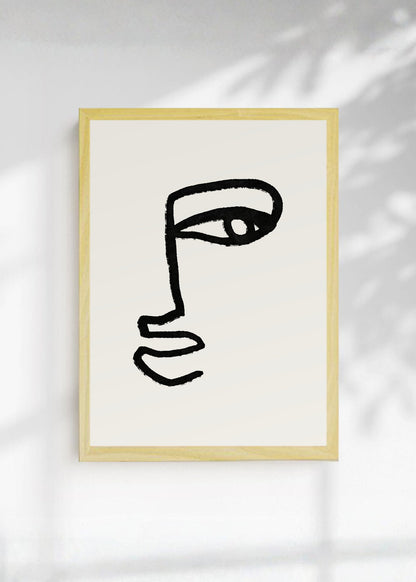 Cuadro Decorativo Abstracto, Rostro Línea Blanco Negro