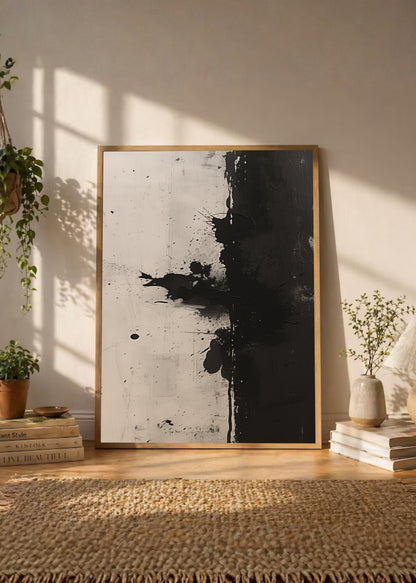 Cuadro Decorativo Abstracto, Salpicadura Negro Blanco