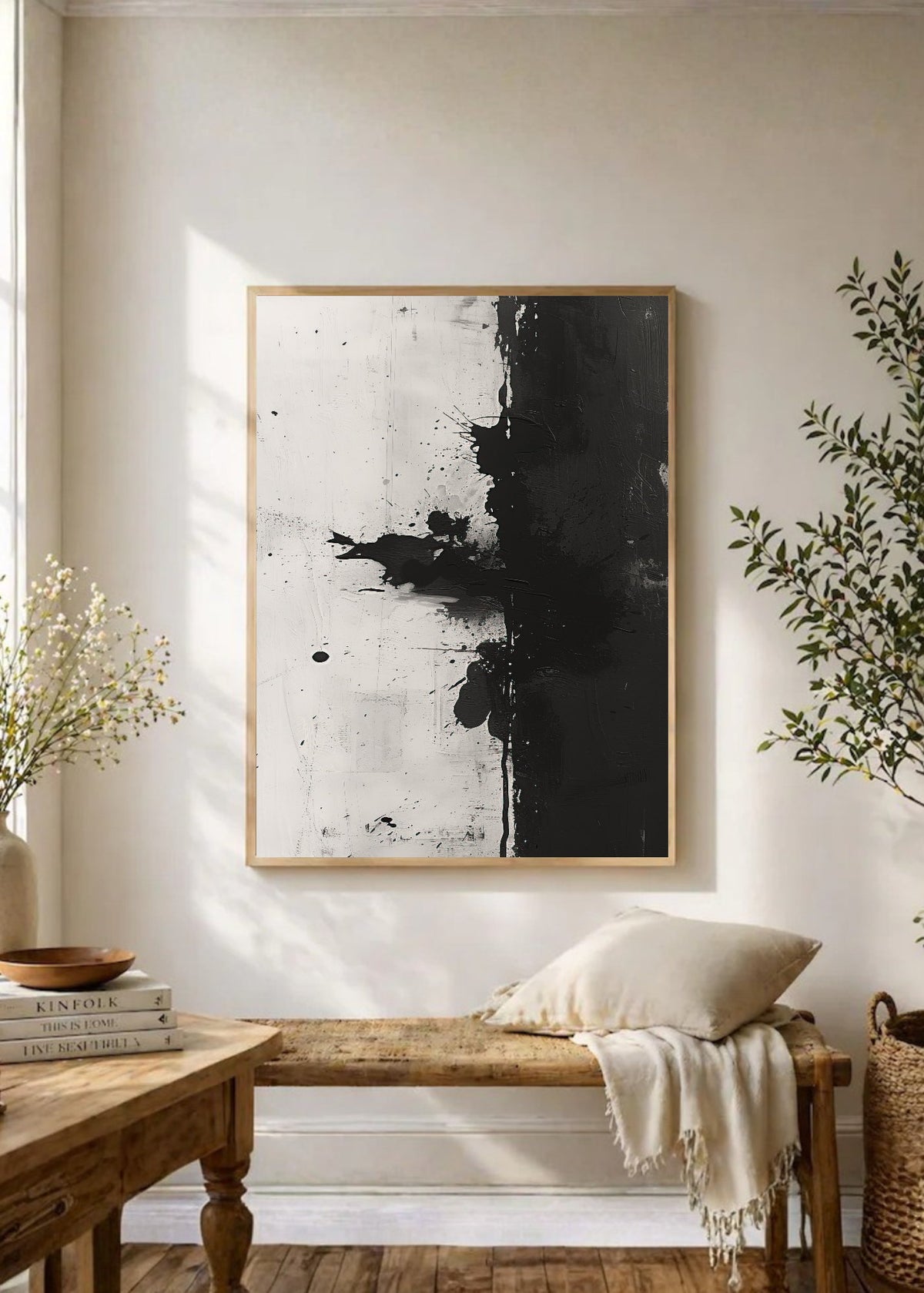 Cuadro Decorativo Abstracto, Salpicadura Negro Blanco