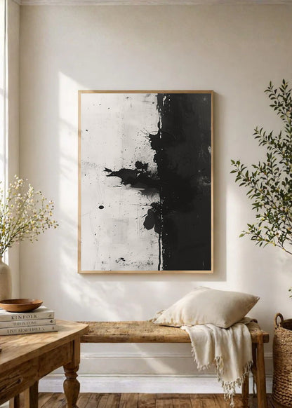 Cuadro Decorativo Abstracto, Salpicadura Negro Blanco