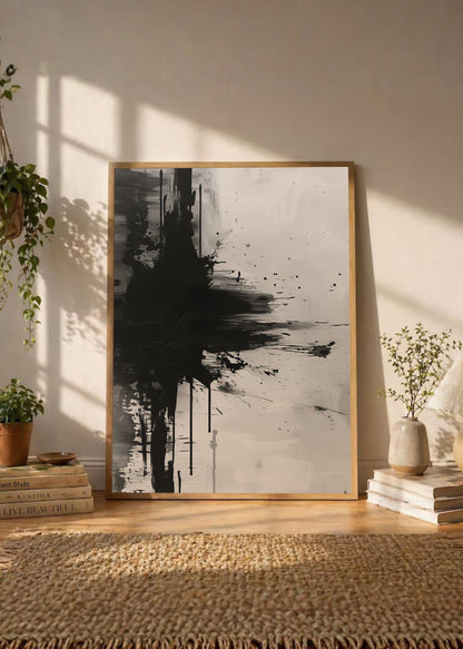 Cuadro Decorativo Abstracto, Salpicadura Vertical Gris