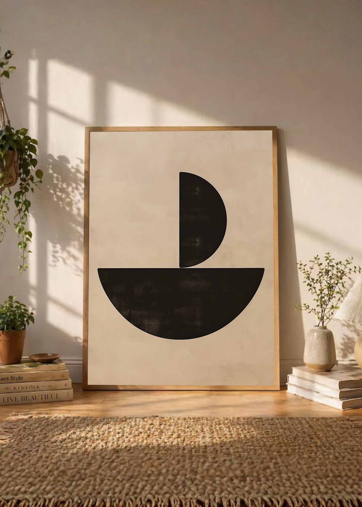 Cuadro Decorativo Abstracto, Semicírculos Negro Beige