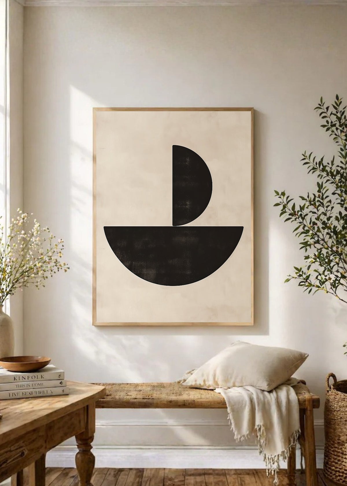 Cuadro Decorativo Abstracto, Semicírculos Negro Beige