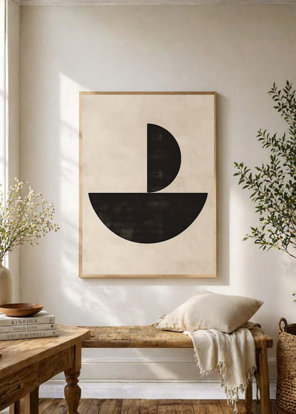 Cuadro Decorativo Abstracto, Semicírculos Negro Beige