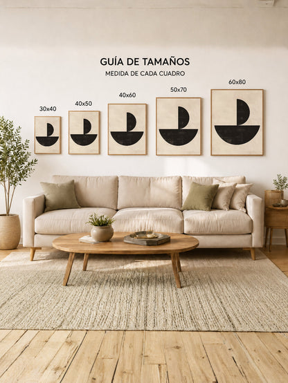 Cuadro Decorativo Abstracto, Semicírculos Negro Beige