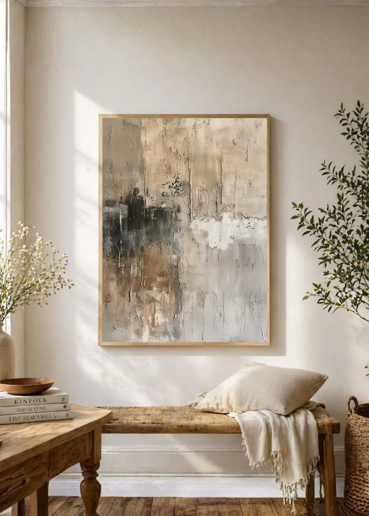 Cuadro Decorativo Abstracto, Textura Beige Gris