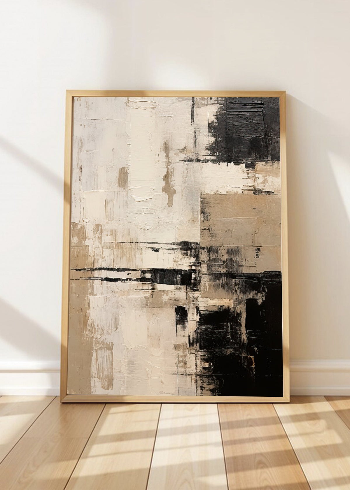Cuadro Decorativo Abstracto, Textura Grilla Beige