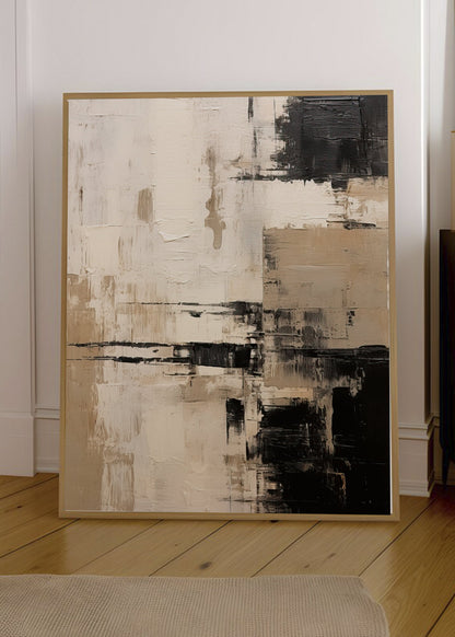 Cuadro Decorativo Abstracto, Textura Grilla Beige