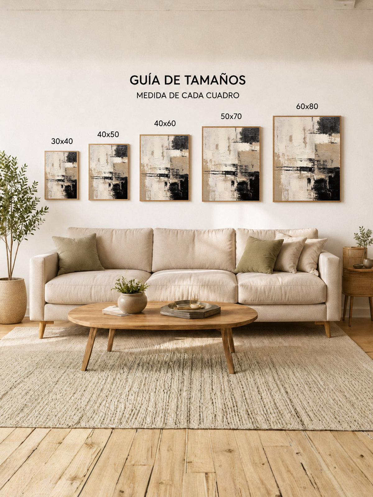 Cuadro Decorativo Abstracto, Textura Grilla Beige