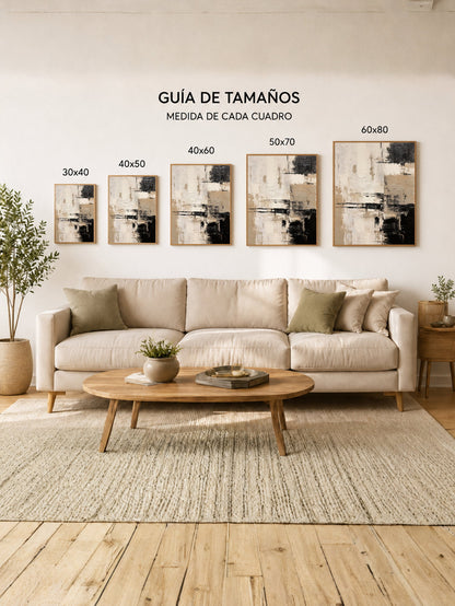 Cuadro Decorativo Abstracto, Textura Grilla Beige