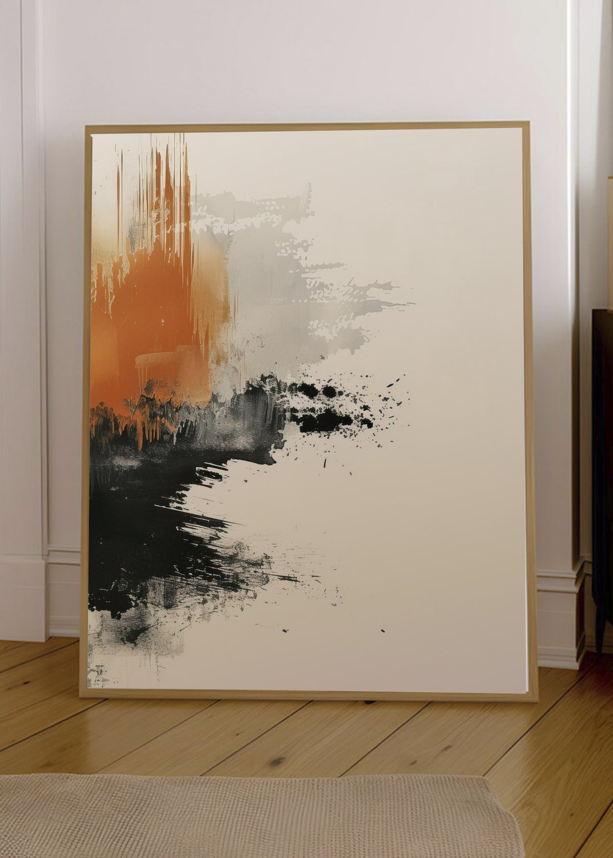 Cuadro Decorativo Abstracto, Tinta Naranja Crema