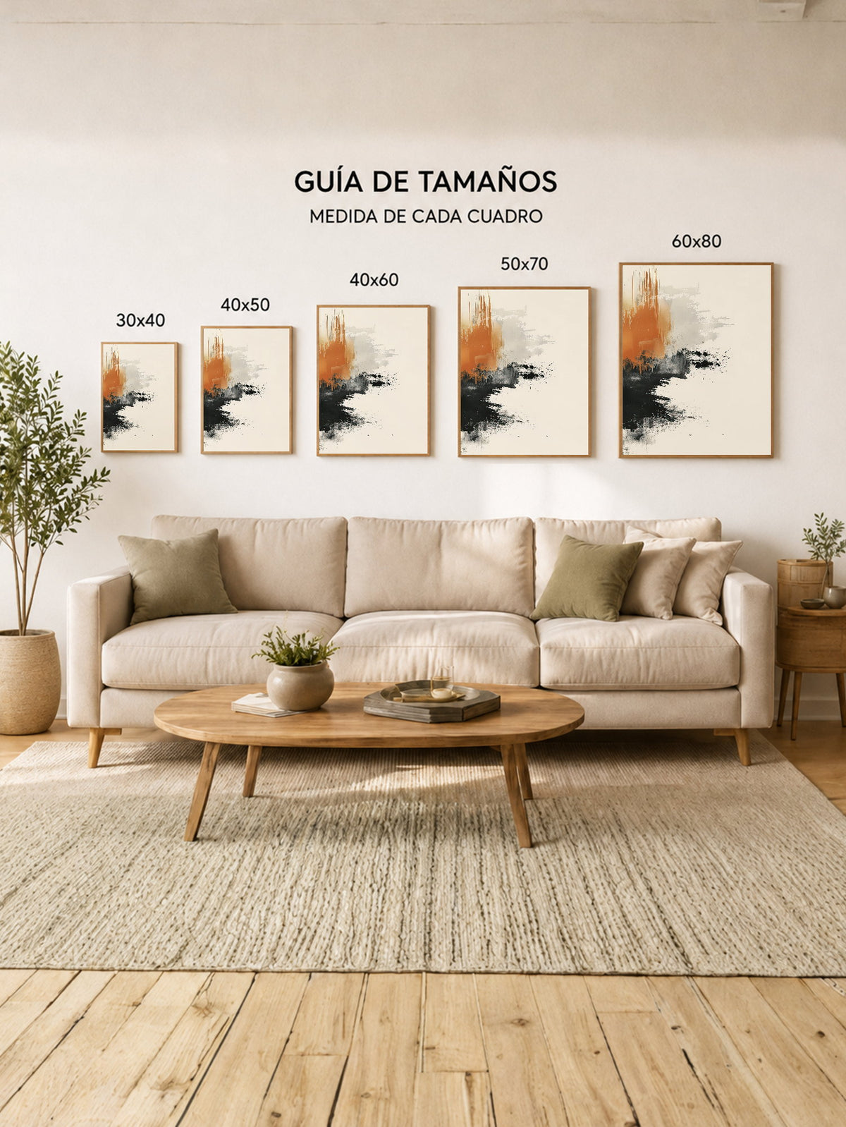 Cuadro Decorativo Abstracto, Tinta Naranja Crema