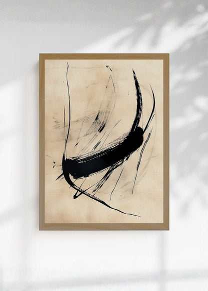 Cuadro Decorativo Abstracto, Trazo Caligráfico Beige
