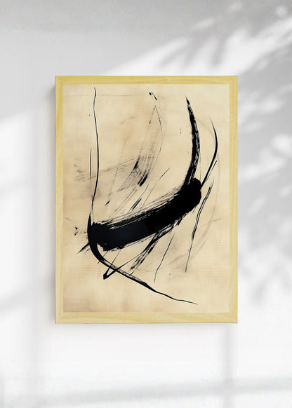 Cuadro Decorativo Abstracto, Trazo Caligráfico Beige