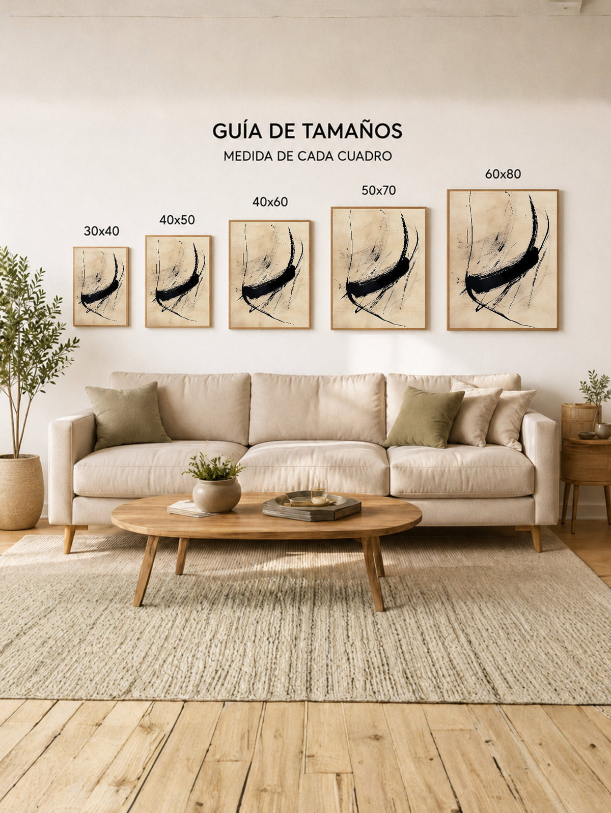 Cuadro Decorativo Abstracto, Trazo Caligráfico Beige