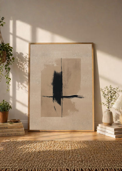 Cuadro Decorativo Abstracto, Trazo Cruz Beige