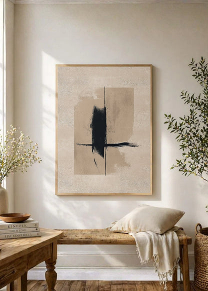 Cuadro Decorativo Abstracto, Trazo Cruz Beige