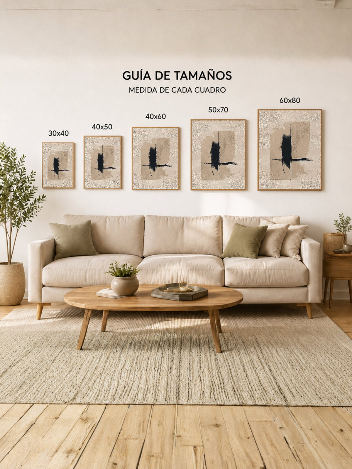 Cuadro Decorativo Abstracto, Trazo Cruz Beige