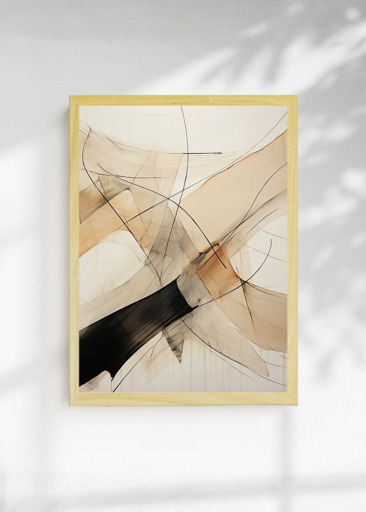 Cuadro Decorativo Abstracto, Trazos Cruzados Beige
