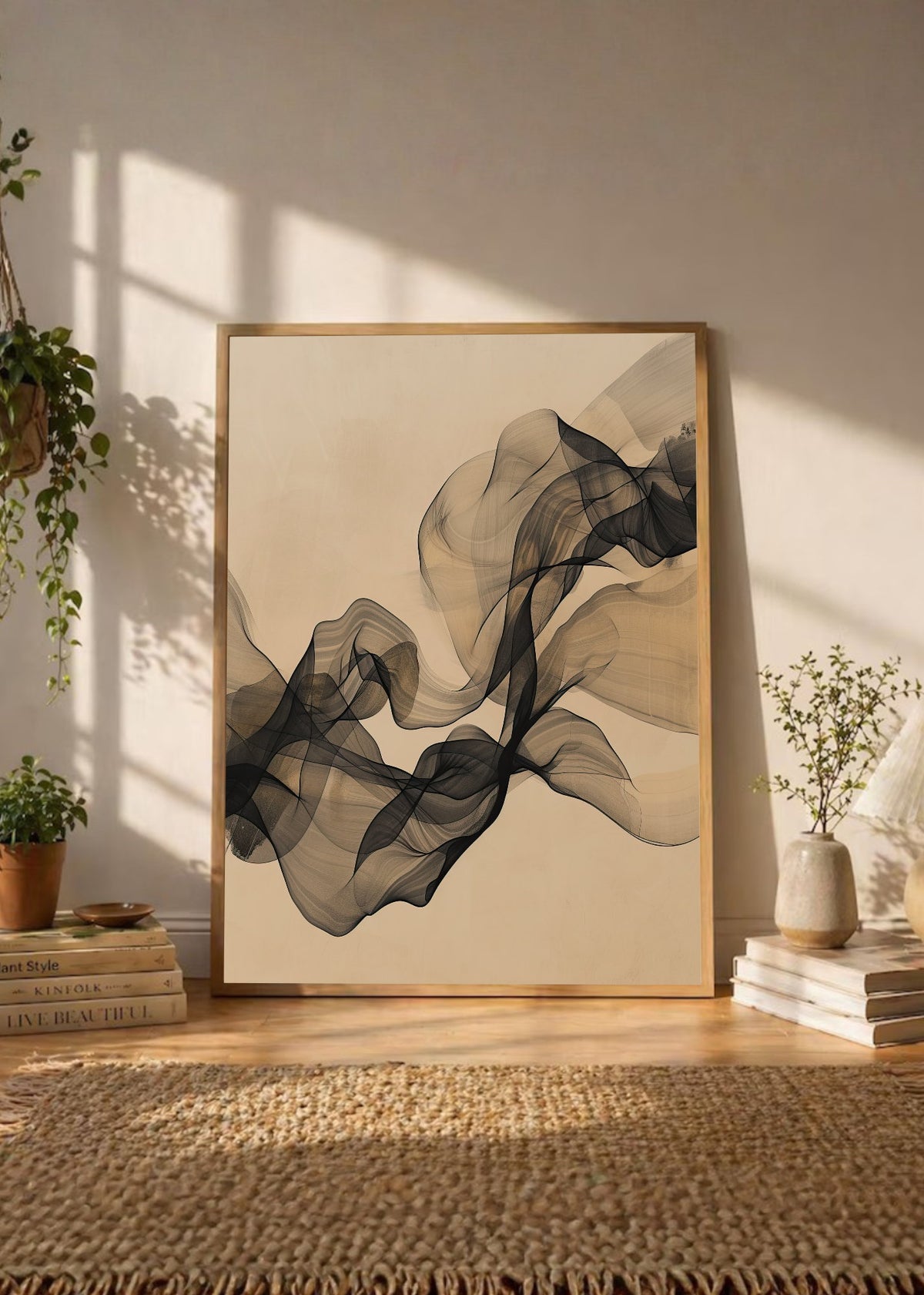 Cuadro Decorativo Abstracto, Velo Humo Beige
