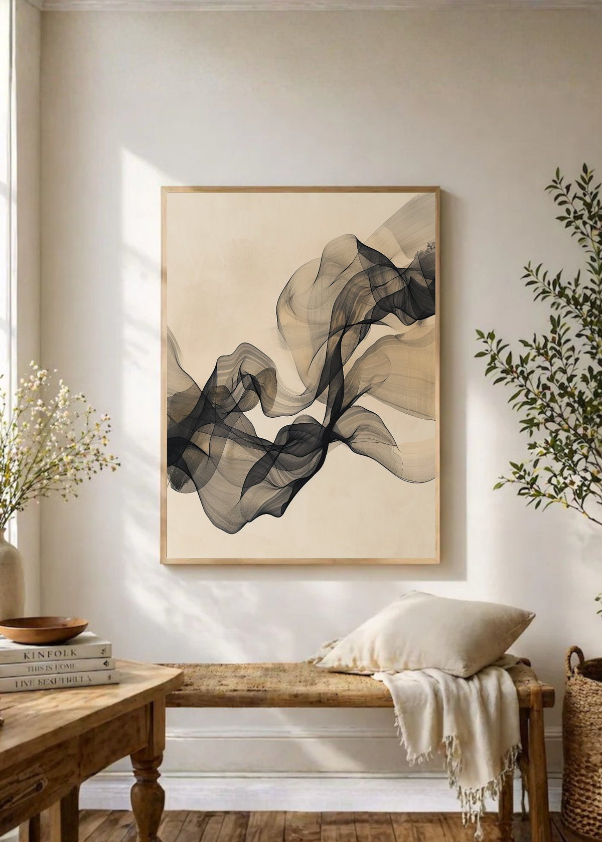 Cuadro Decorativo Abstracto, Velo Humo Beige