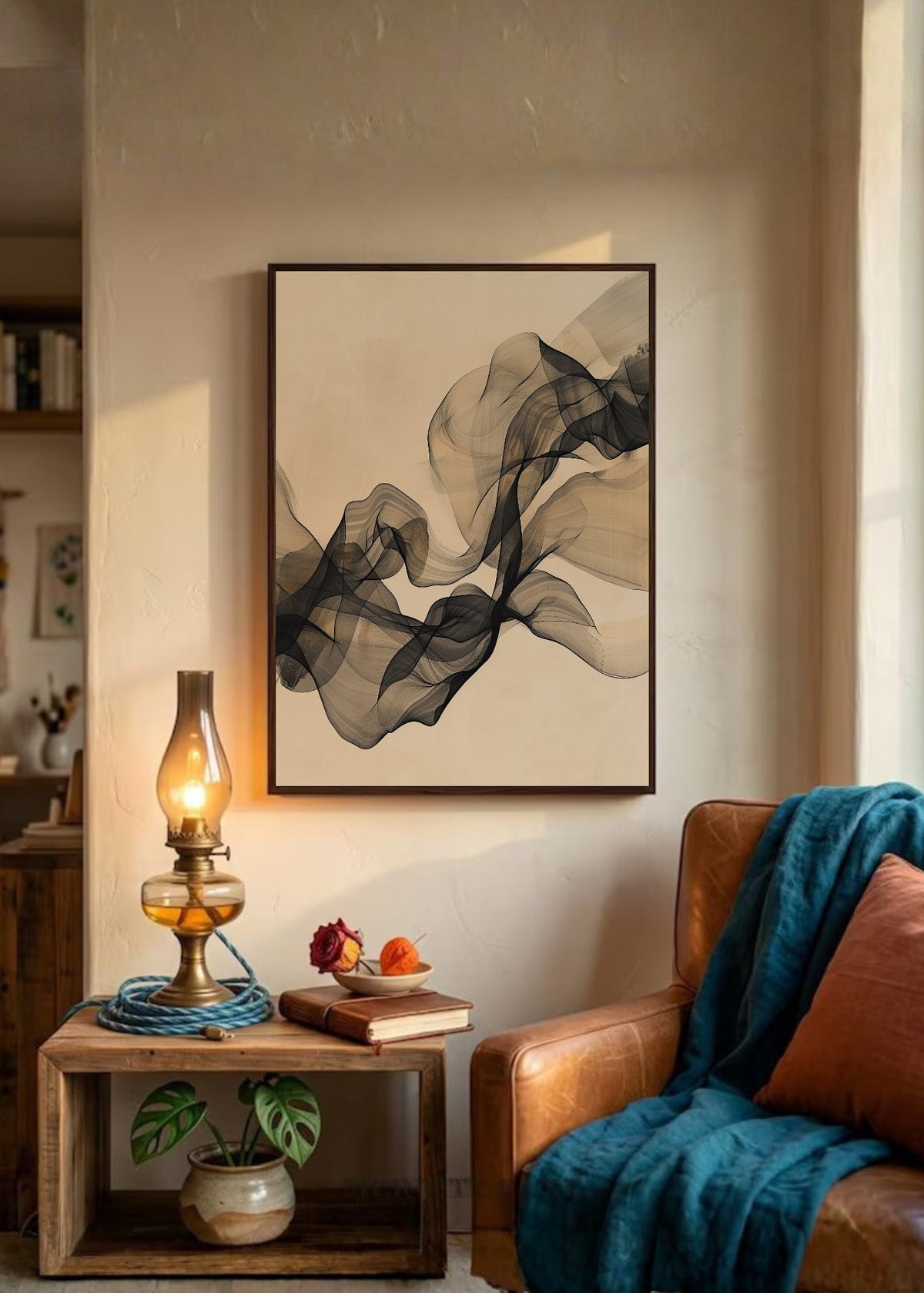 Cuadro Decorativo Abstracto, Velo Humo Beige