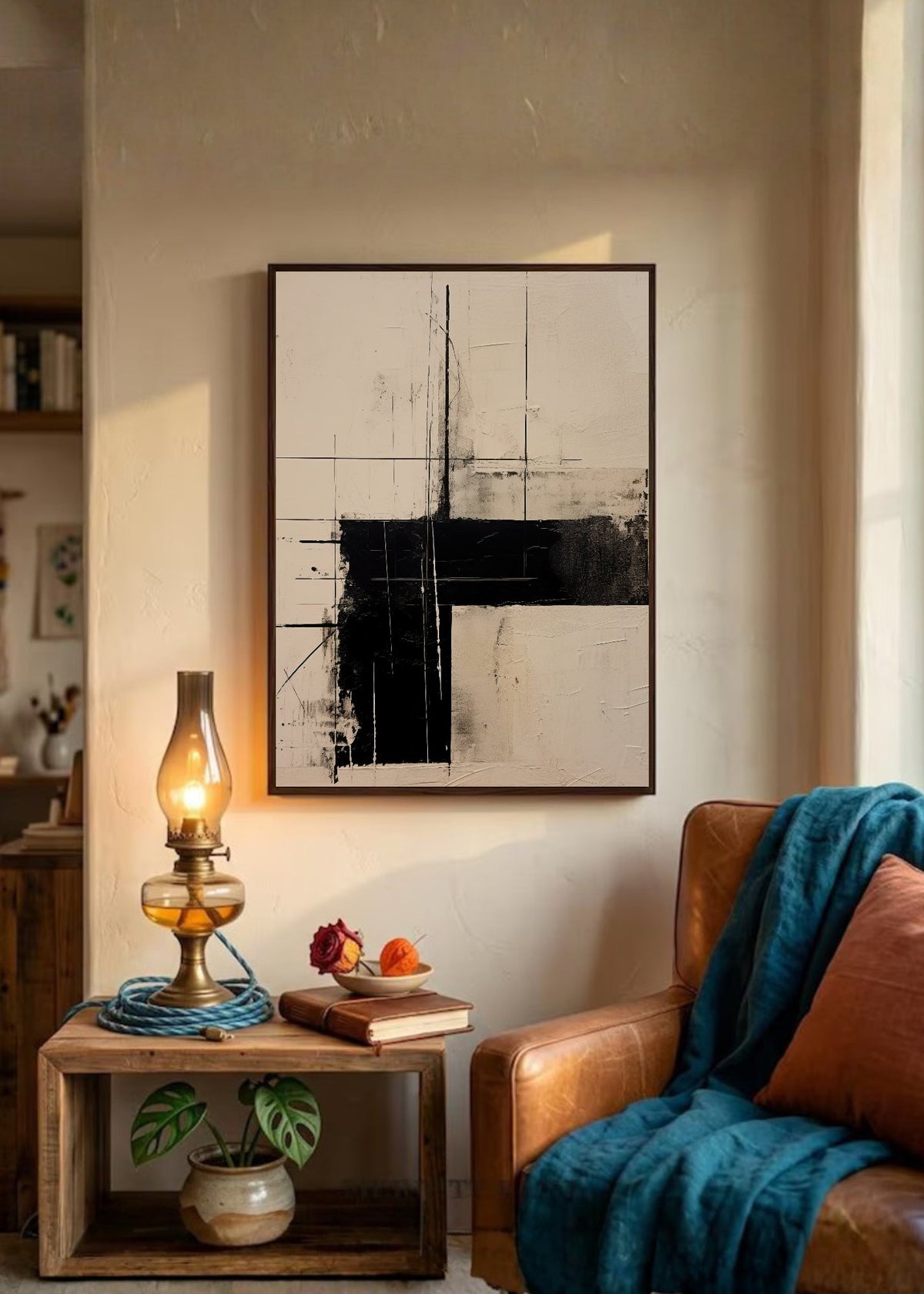 Cuadro Decorativo Abstracto, Verticales Negro Crema