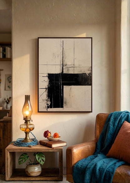 Cuadro Decorativo Abstracto, Verticales Negro Crema