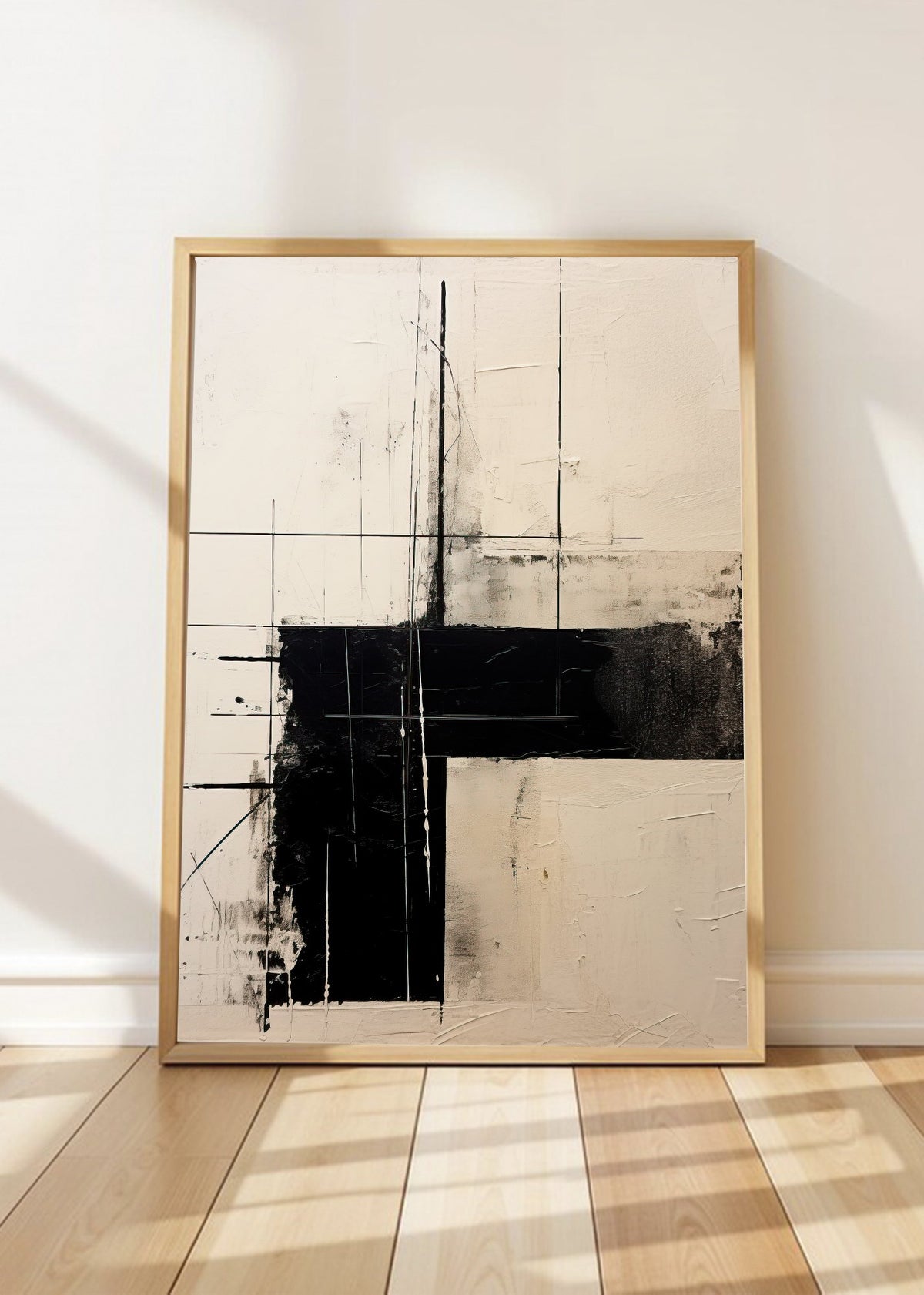 Cuadro Decorativo Abstracto, Verticales Negro Crema