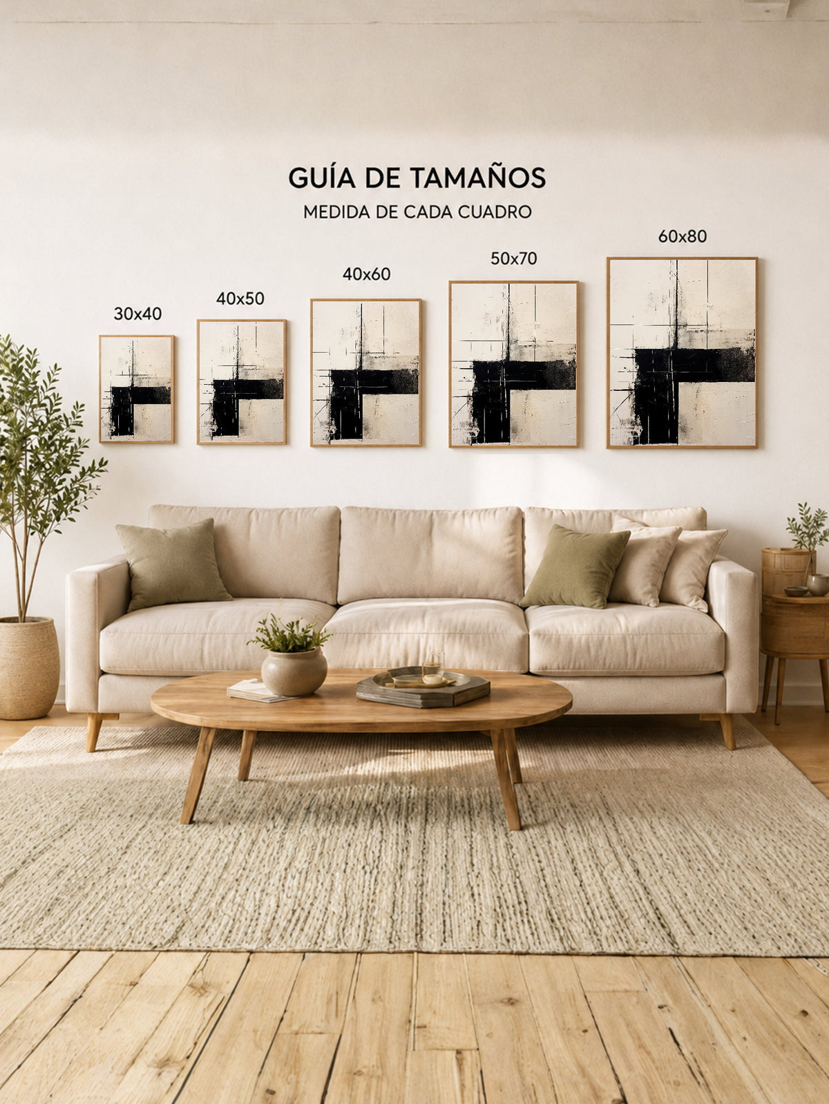 Cuadro Decorativo Abstracto, Verticales Negro Crema