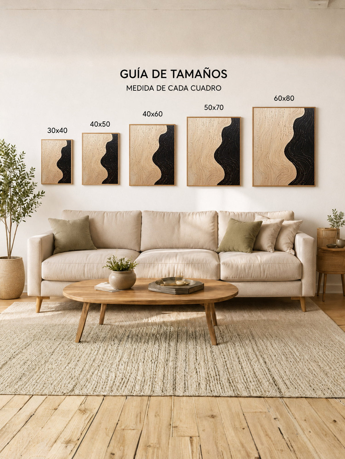 Cuadro Decorativo Abstracto, Veta Ondulada Beige