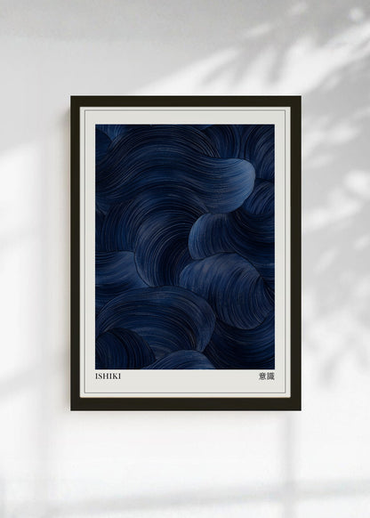 Cuadro Decorativo Japandi, Abstracto de Nubes Azul Noche, Ishiki